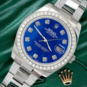 Rolex Datejust II 41mm 5ct Diamond Bezel/Bracelet/Royal Blue MOP Watch 116300