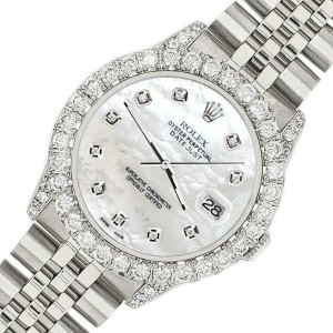 Rolex Datejust 31mm 2.95ct Diamond Bezel/Lugs/White MOP Dial Steel Midsize Watch