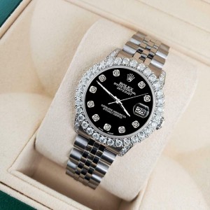 Rolex Datejust 31mm 2.95ct Diamond Bezel/Lugs/Black Dial Steel Midsize Watch