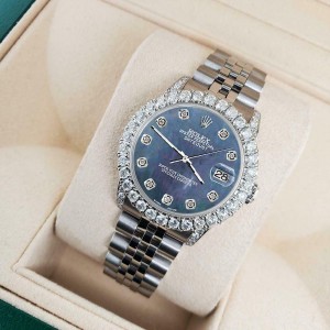 Rolex Datejust 31mm 2.95ct Diamond Bezel/Lugs/Black Pearl Dial Midsize Watch