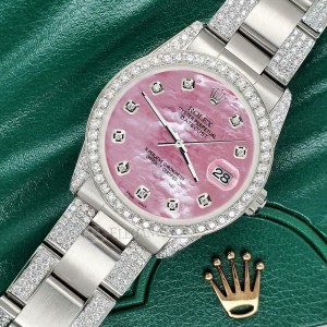 Rolex Datejust 31mm 3.5ct Diamond Bezel/Lugs/Bracelet/Pink MOP Dial Steel Watch