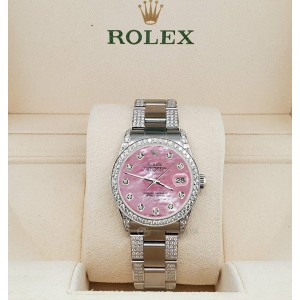 Rolex Datejust 31mm 3.5ct Diamond Bezel/Lugs/Bracelet/Pink MOP Dial Steel Watch