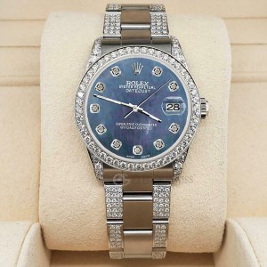 Rolex Datejust 31mm 3.5ct Diamond Bezel/Lugs/Bracelet/Black Pearl Dial Watch