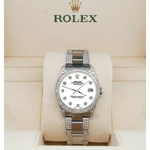 Rolex Datejust 31mm 3.5ct Diamond Bezel/Lugs/Bracelet/White Dial Steel Watch