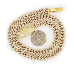 14k Two Tone Yellow/White Gold 14.1CT Iced Out Diamond Cuban Link 18" Chain