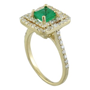 1.55 Carat Emerald 14K Yellow Gold Diamond Ring