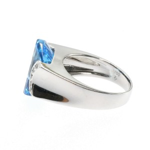 Ponte Vecchio 18KWG 8.0ct Blue Topaz 0.09ct Diamond Ring 