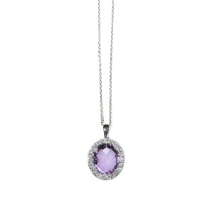 Sterling Silver White Topaz, Amethyst Necklace