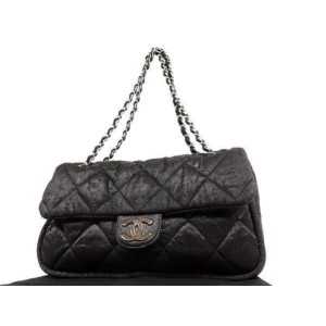 Chanel Classic Quilted Jumbo Chain Flap 232847 Black Nylon Shoulder Bag