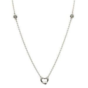 Tiffany & Co. Silver 925 Diamond By The Yard Open Heart Necklace LXGCH-28