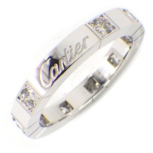 Cartier 18K white Gold Lanieres Half Logo 9 Point Diamond US 5.5 Ring LXWBJ-849