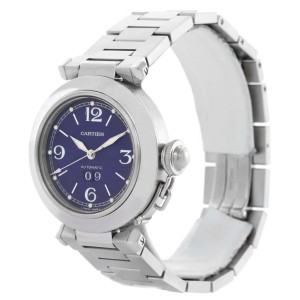 Cartier Pasha W31047M7 C Midsize Steel Blue Dial Big Date Unisex Watch
