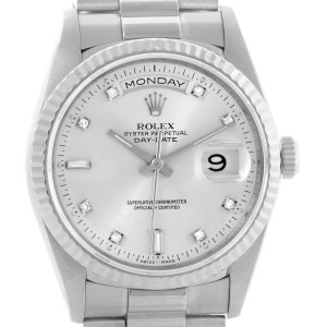 Rolex President 18239 Day-Date 18k White Gold Diamond Mens Watch