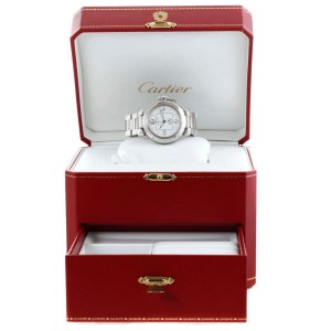Cartier Pasha C W31044M7 Steel Watch White Dial Midsize Watch 