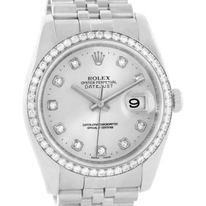 Rolex Datejust 116244 Steel 18K White Gold Diamond Mens Watch 