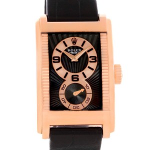 Rolex 5442 Cellini Prince Black Dial 18K Rose Gold Mens Watch 