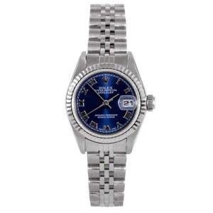 Rolex Datejust 18K White Gold/Stainless Steel Blue Roman Dial Jubilee Band 26mm Womens Watch
