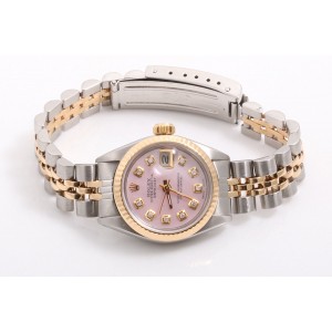 Rolex Datejust 2tone 14K Yellow Gold And Stainless Steel Custom Pink Diamond Dial 26mm Womens Watch