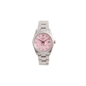Rolex Date 15000 Stainless Steel Pink Diamond Dial Automatic 34mm Unisex Watch
