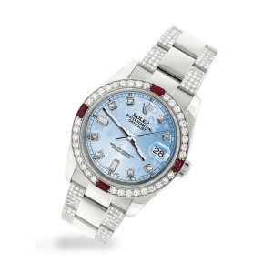 Rolex Datejust 116200 Steel 36mm Watch w/4.5Ct Diamond Bezel Blue Flower Dial