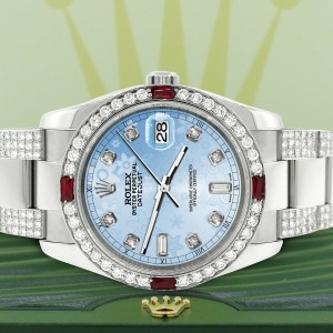 Rolex Datejust 116200 Steel 36mm Watch w/4.5Ct Diamond Bezel Blue Flower Dial