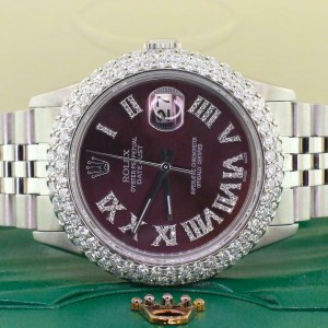 Rolex Datejust 36MM Steel Watch with 4.6CT Dome Diamond Bezel/Purple Roman Dial