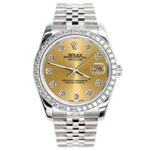 Rolex Datejust 116200 36mm 1.85ct Diamond Bezel/Champagne Dial Steel Watch