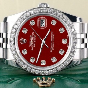 Rolex Datejust 116200 36mm 1.85ct Diamond Bezel/Imperial Red Dial Steel Watch