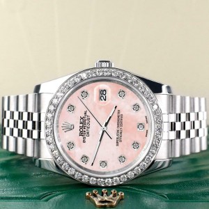 Rolex Datejust 36mm 1.85ct Diamond Bezel/Royal Pink MOP Diamond Dial Steel Watch