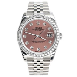 Rolex Datejust 116200 36mm 1.85ct Diamond Bezel/Salmon Diamond Dial Steel Watch