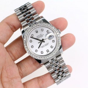 Rolex Datejust 116200 36mm 1.85ct Diamond Bezel/Silver Diamond Dial Steel Watch
