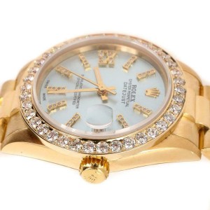 Rolex President Datejust 31mm Diamond Bezel/IceBlue Roman Dial Yellow Gold Watch