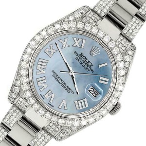 Rolex Datejust II 41mm Diamond Bezel/Lugs/Bracelet/Sky Blue Roman Dial Watch