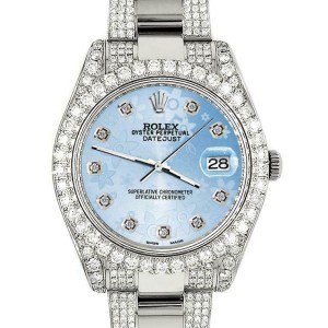 Rolex Datejust II 41mm Diamond Bezel/Lugs/Bracelet/Blue Flower Dial Watch