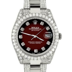 Rolex Datejust II 41mm Diamond Bezel/Lugs/Bracelet/Maroon Vignette Dial Watch