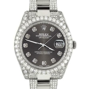 Rolex Datejust II 41mm Diamond Bezel/Lugs/Bracelet/Rhodium Grey Dial Watch