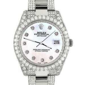 Rolex Datejust II 41mm Diamond Bezel/Lugs/Bracelet/White Pearl Dial Watch