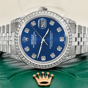 Rolex Datejust 36mm Steel Watch 2.85ct Diamond Bezel/Pave Case/Cobalt Blue Dial