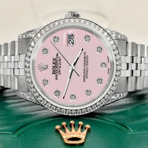 Rolex Datejust 36mm Steel Watch 2.85ct Diamond Bezel/Pave Case/Orchid Pink Dial