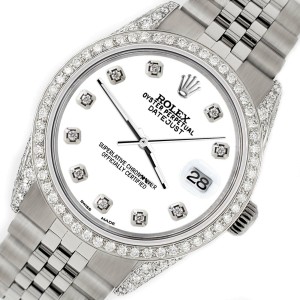 Rolex Datejust 36mm Steel Watch with 2.85ct Diamond Bezel/Pave Case/White Dial