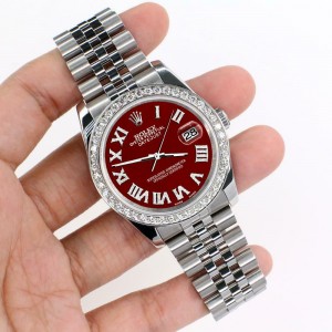Rolex Datejust 116200 36mm 2ct Diamond Bezel/Imperial Red Roman Dial Steel Watch