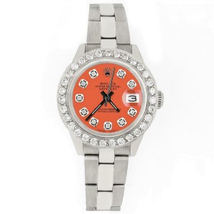 Rolex Datejust 26mm Steel Watch 1.3ct Diamond Bezel/Tiger Organge Diamond Dial