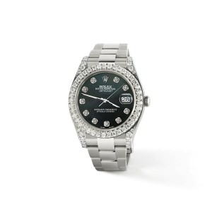 Rolex Datejust II 41mm 4.5CT Diamond Bezel/Lugs/Black MOP Dial Watch Box papers