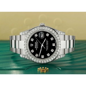 Rolex Datejust II 41mm 4.5CT Diamond Bezel/Lugs/Black Dial Watch Box papers