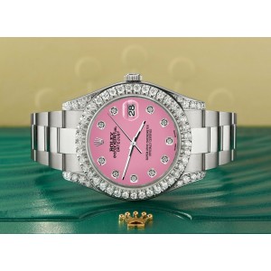 Rolex Datejust II 41mm 4.5CT Diamond Bezel/Lugs/Hot Pink Dial Watch