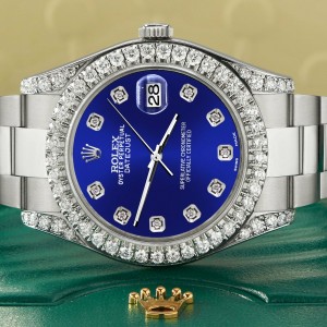 Rolex Datejust II 41mm 4.5CT Diamond Bezel/Lugs/Navy Blue Dial Watch 