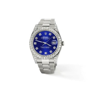 Rolex Datejust II 41mm 4.5CT Diamond Bezel/Lugs/Navy Blue Dial Watch 