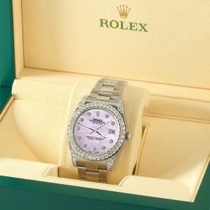 Rolex Datejust II 41mm 4.5CT Diamond Bezel/Lugs/Pink Pearl Dial Watch 