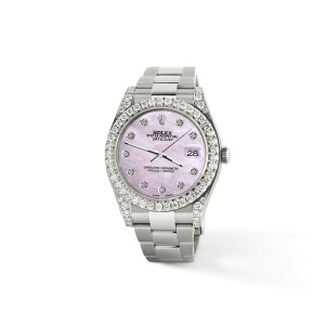 Rolex Datejust II 41mm 4.5CT Diamond Bezel/Lugs/Pink Pearl Dial Watch 