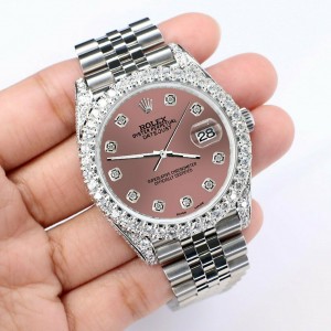 Rolex Datejust 41mm 5.9CT Bezel/Lugs/Sides/Salmon Dial 126300 Watch 